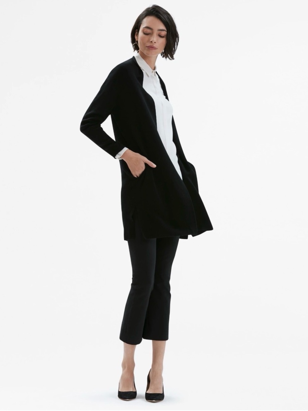 M.M. LaFleur Black 100% Merino Wool Longline Open-Front Duster Cardigan Sz XL